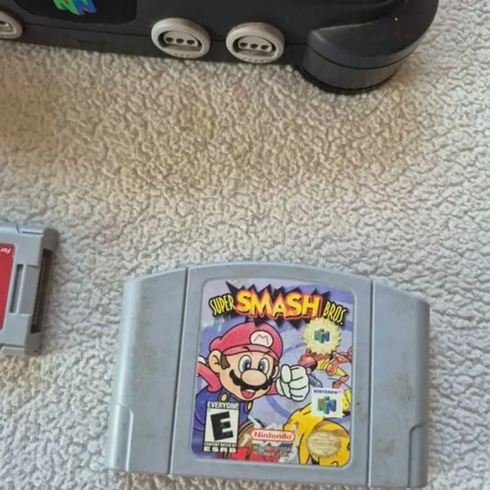 Nintendo 64 N64 Console + Gray Controller + Super Smash Bros + Memory Card Teste
